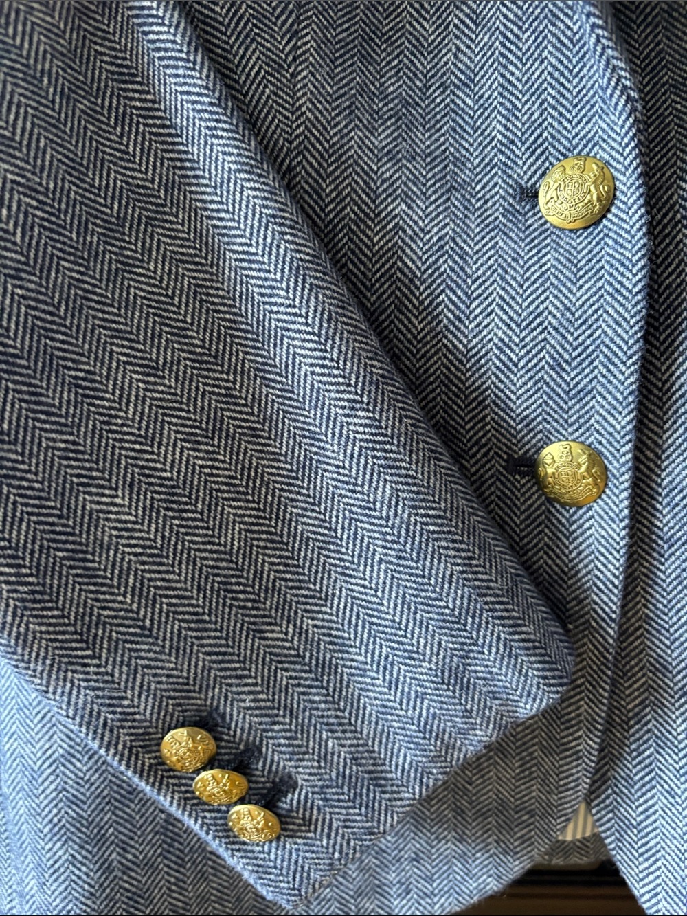J. Crew Blue Herringbone Wool-Blend Blazer with Gold Buttons - Picture 4 of 5